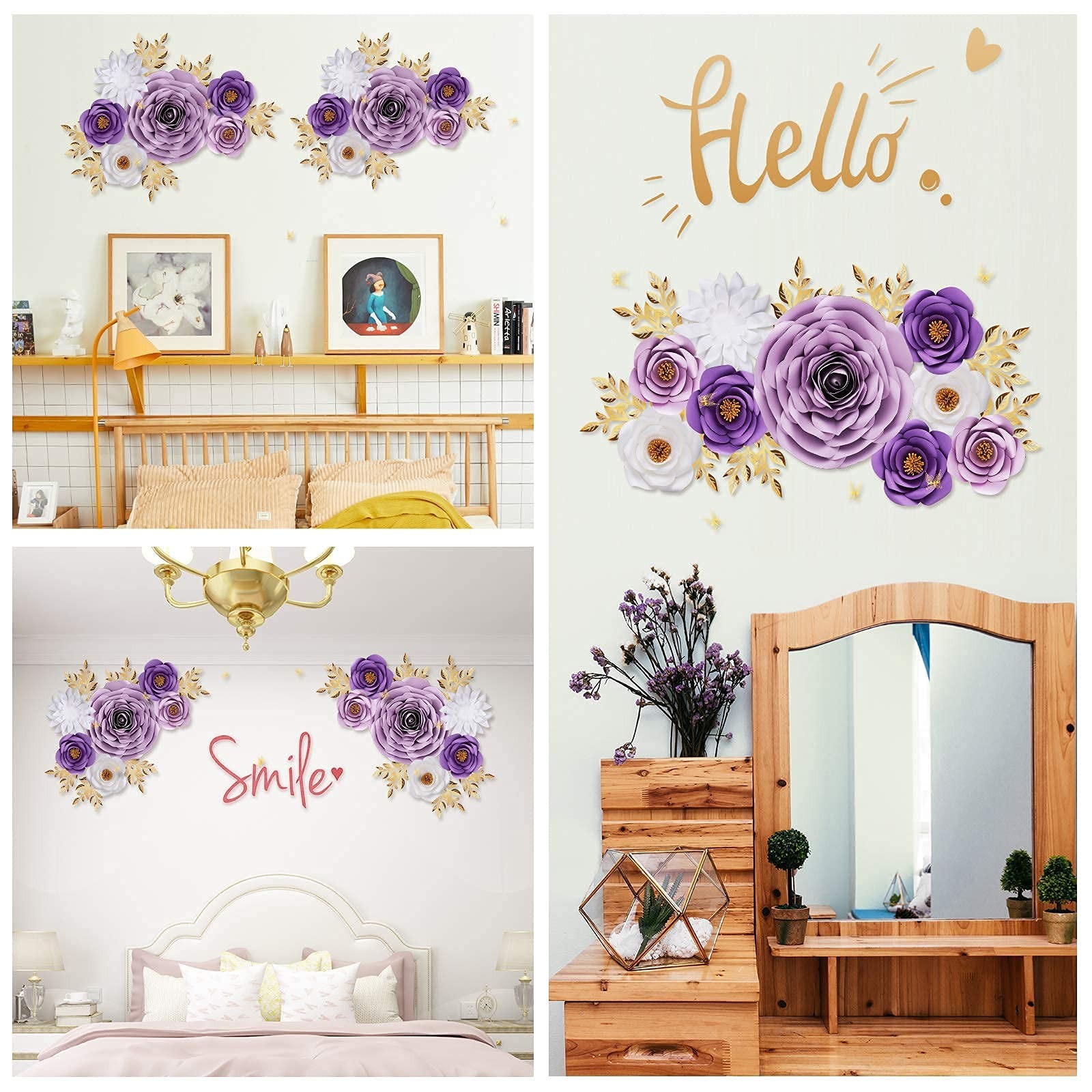 Purple Roses Paper Flowers Decorations for Wall, Giant Floral Wall Decor for …