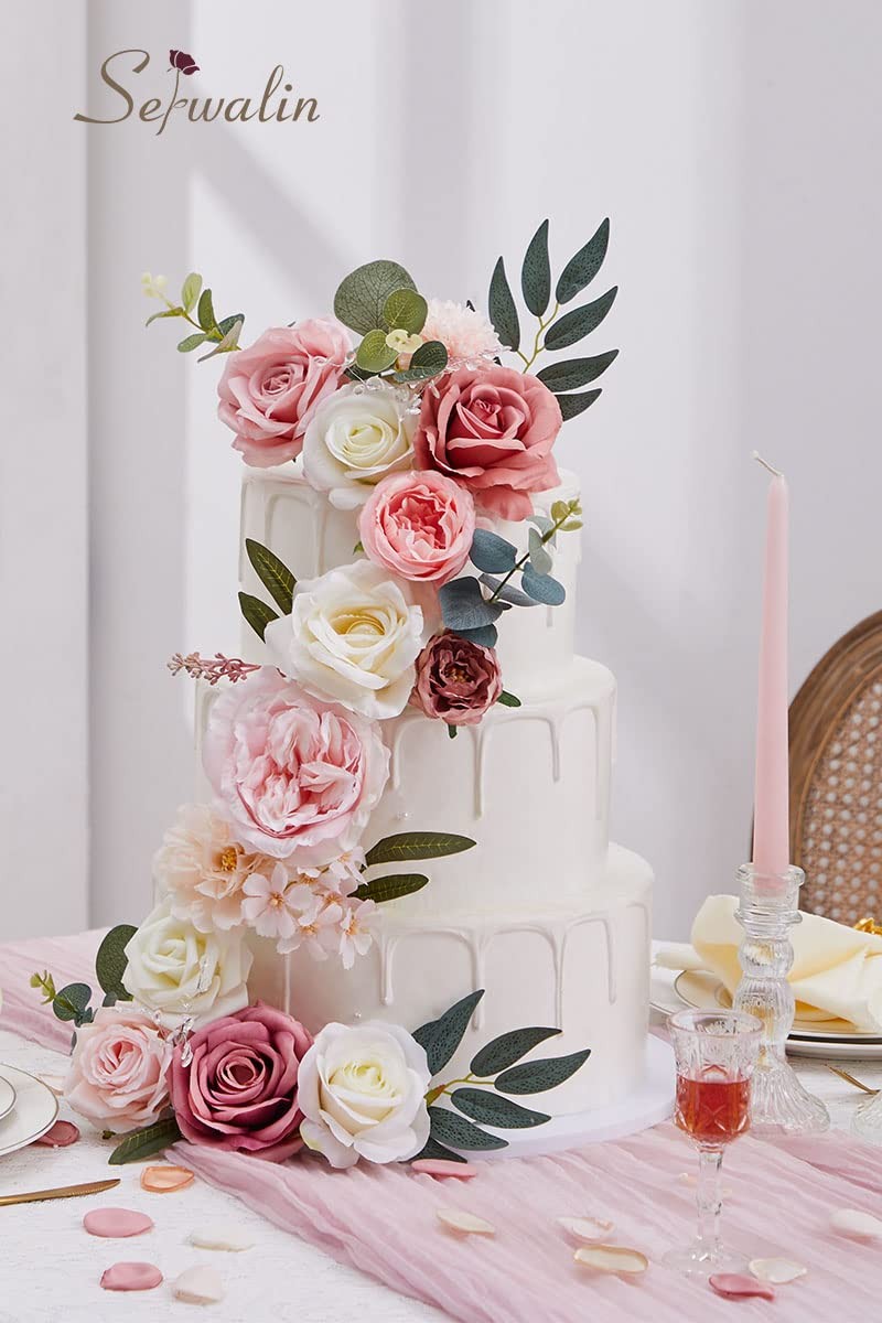 Artificial Pink Spring Roses Silk Fake Flowers DIY Wedding Bridal Bouquets