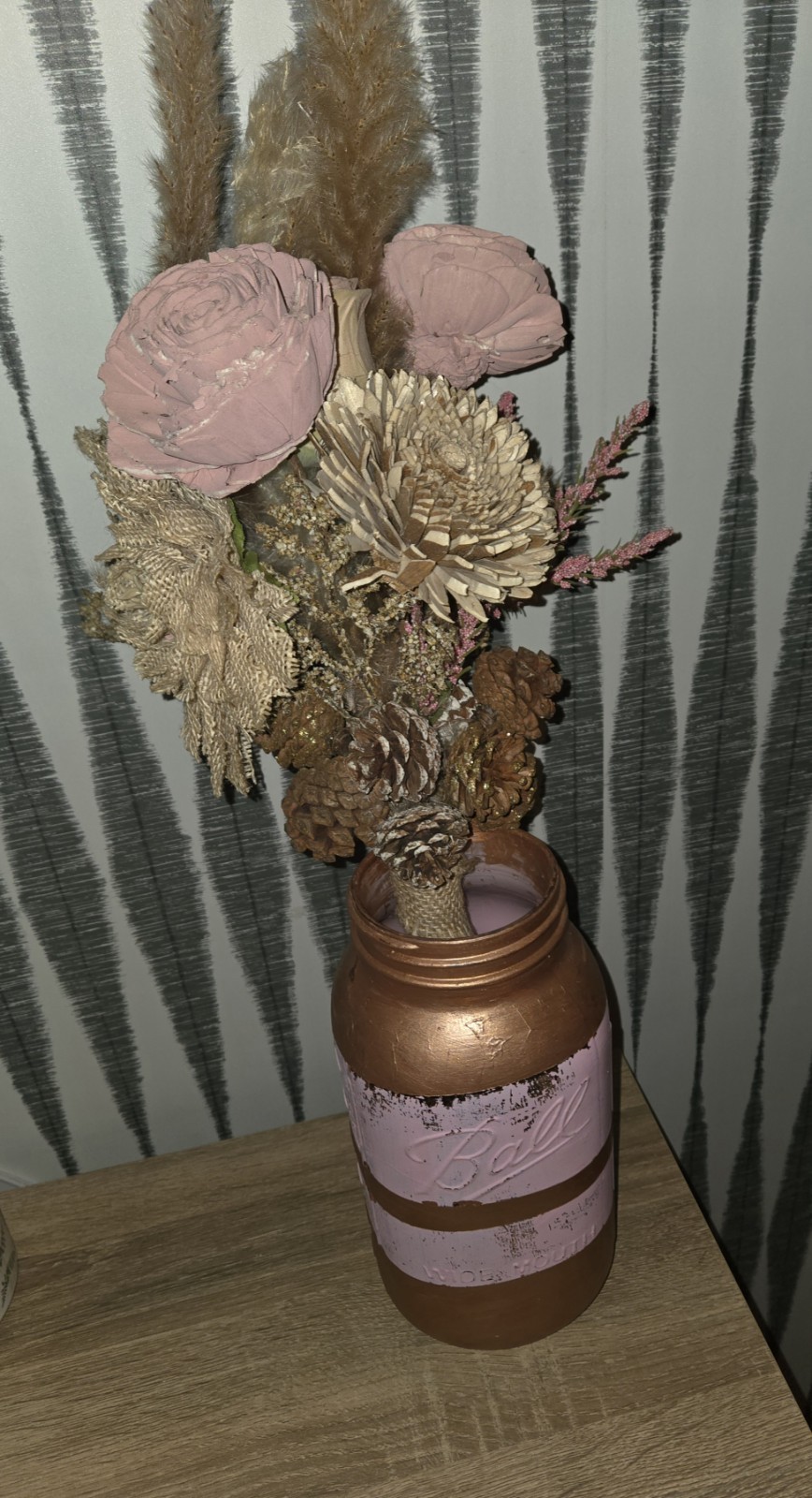 Boho Dried Floral Bouquet Rustic Burlap & Pampas Sola Wood Flowers Home Decor