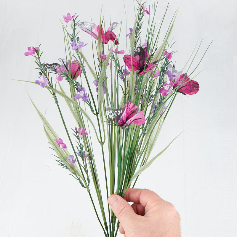 Set of 2 Purple Artificial Wildflower and Butterfly Floral 18″ Bushes