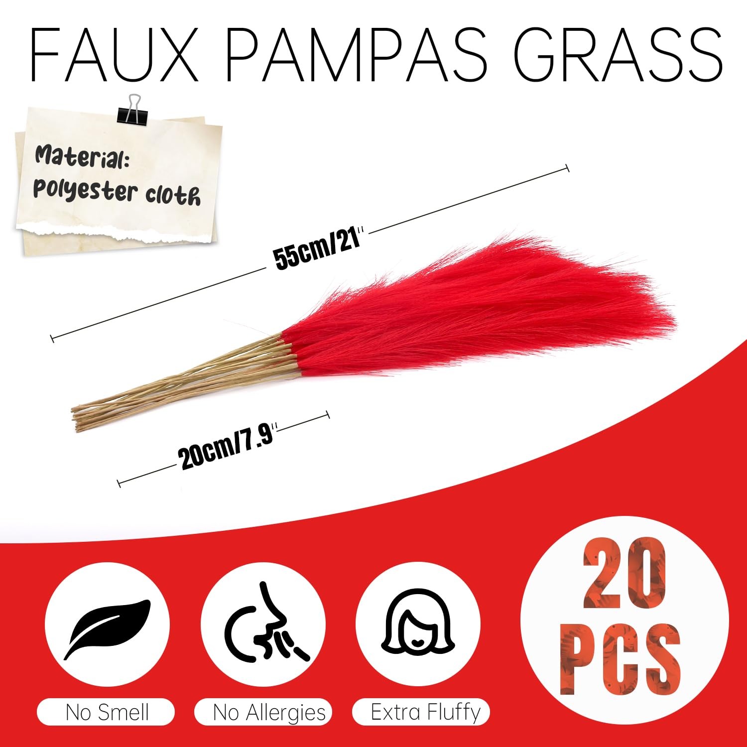 21.7 Inch Red Artificial Faux Pampas Reed Grass Vase Filler Decor 20 PCS