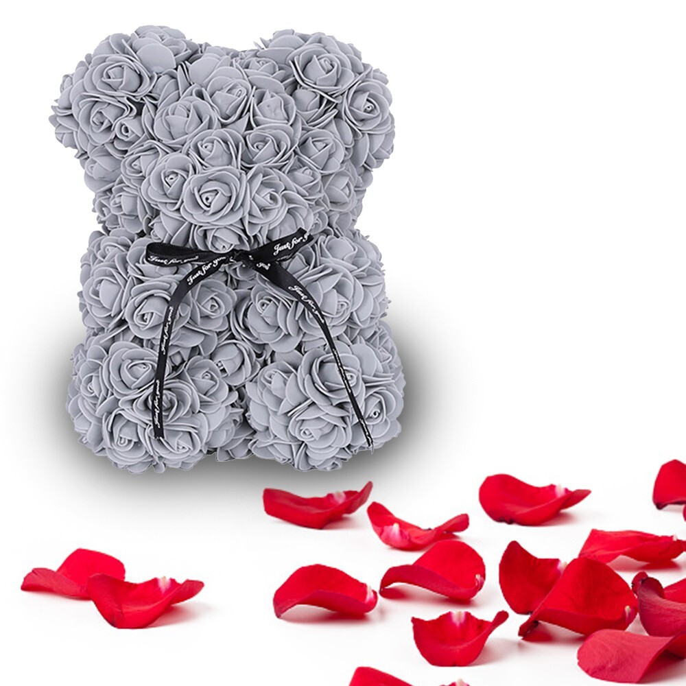 2023 Gray Rose Flower Teddy Bear with Gift Box (25cm)Valentines & Birthday Party