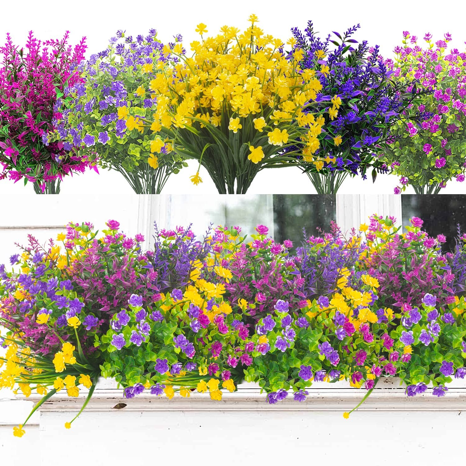 20 Bundles UV Resistant Artificial Flowers – No Fade Faux Plants for Garden, Pat