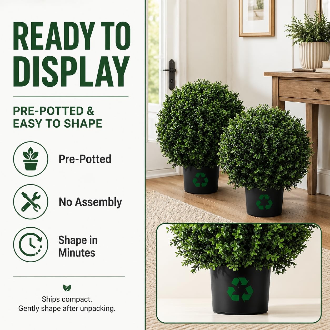 Real Touch Leaves Artificial Topiary Trees, 24″ T with 17″ W Faux Boxwood, Se…