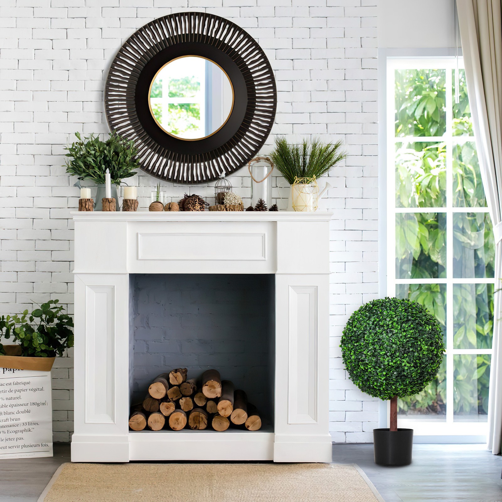 Indoor/ 23.5 Inch Faux Boxwood Greenery w/ High-Quality Color & Pot
