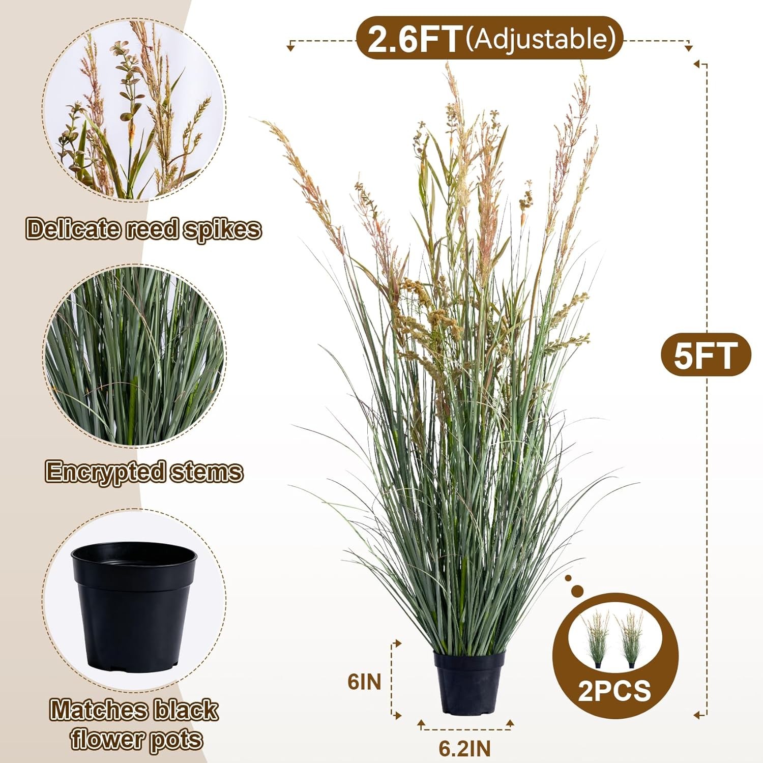 2 Pack Faux Plastic plantas Synthetic Pampas Grass Indoor Outdoor Realistic