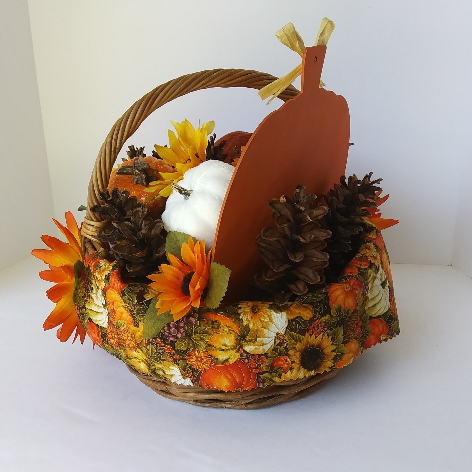 Fall Harvest Basket Centerpiece Sunflowers Pumpkins Pinecones Autumn Décor