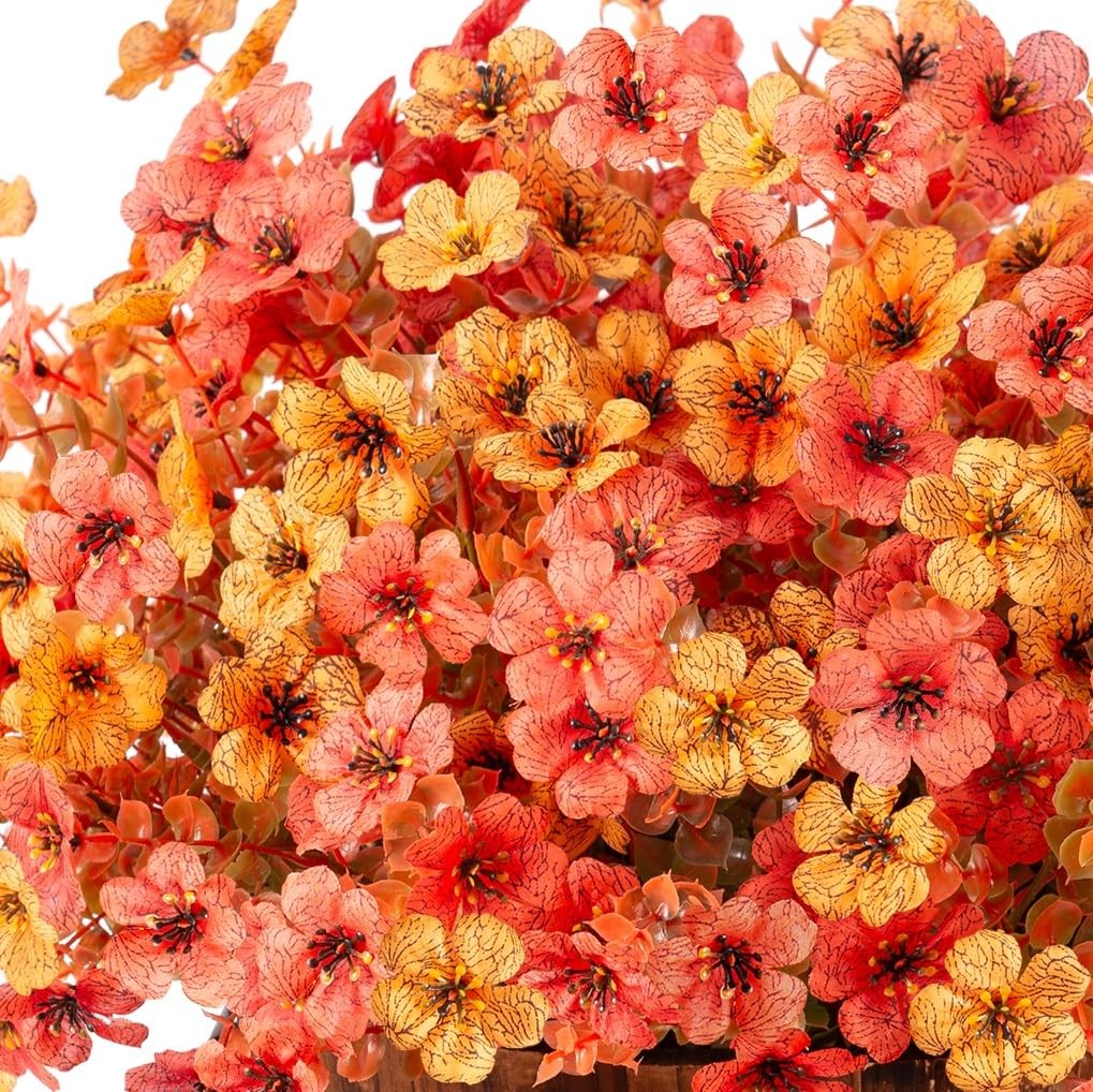 12 Bundles Artificial Fall Flowers – Faux Mums with Eucalyptus for Home Decor
