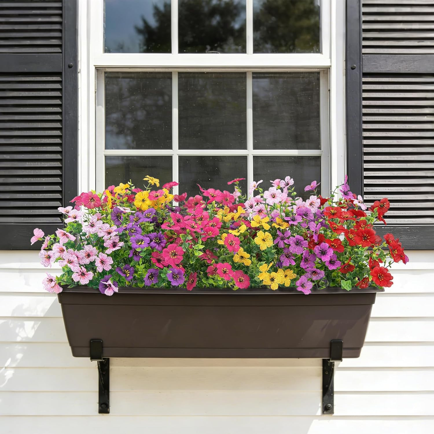 Artificial Flowers for Outdoors, UV Resistant Silk Fake Daisy Flowers with Eucal