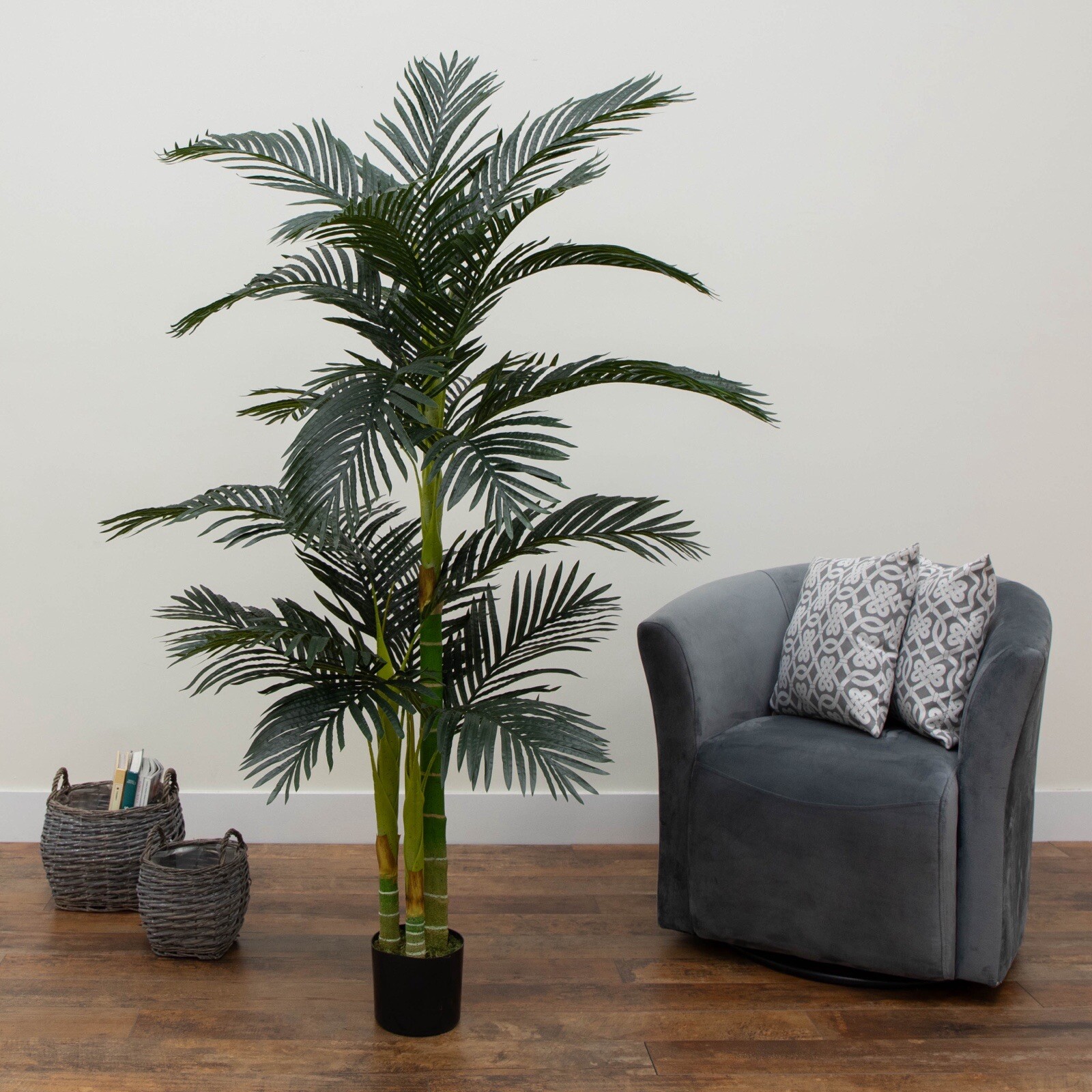 6.5′ Double Trunk Golden Cane Artificial Palm Tree Home Decor.