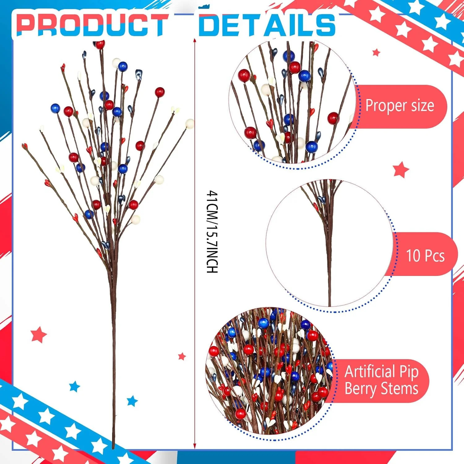 Cindeer 10 Pcs 4th of July Floral Picks Red White and Blue Centerpieces Decor Pa