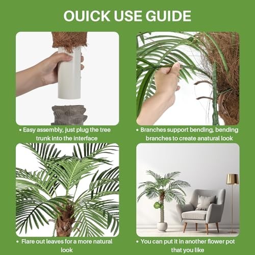 Large 5FT Artificial Phoenix Palm Tree – Faux Coconut Silk Tropical Plant for In
