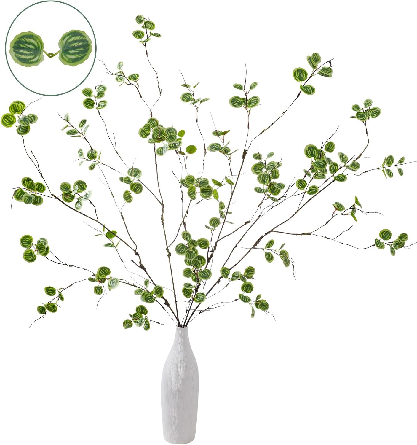 4 Pcs 38.5″ Tall All-Green Artificial Branches with Leaves, Realistic Faux Ficus