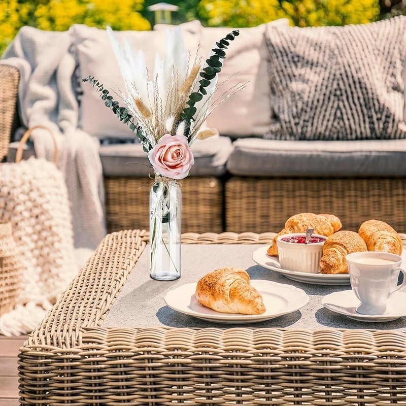 Dried Pampas Grass Arrangement W/ Artificial Roses Glass Jars Bohemian Decor Set