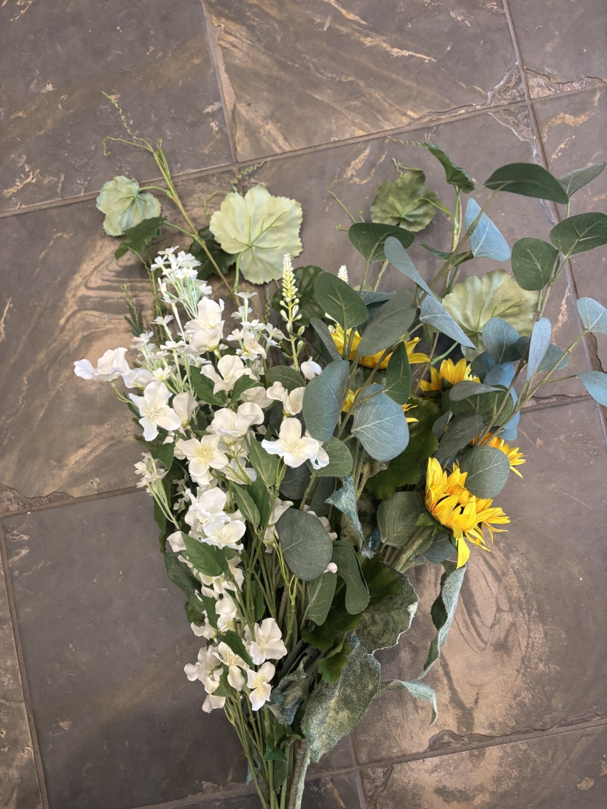 NEW Pottery Barn Faux Elevated Wild Greens and Sunflowers Branches Bundle Stems