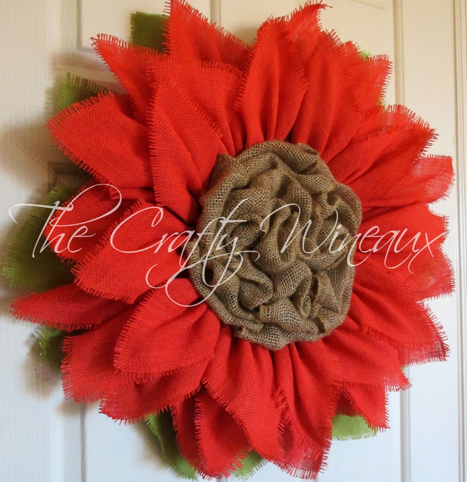 The Crafty Wineaux – Large 25″ Tangerine Burlap Sunflower Wreath, Orange