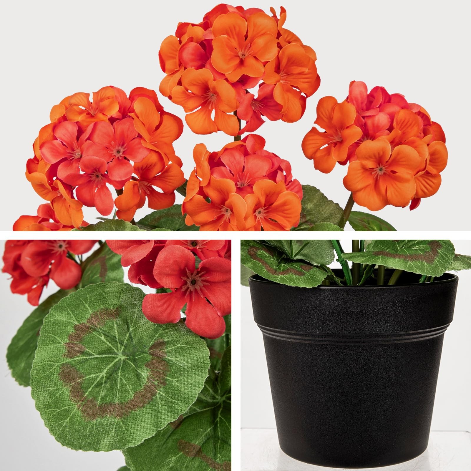 15.7in Artificial Geranium Plant in Black Pot, Orange Faux Potted Flowers, Re…