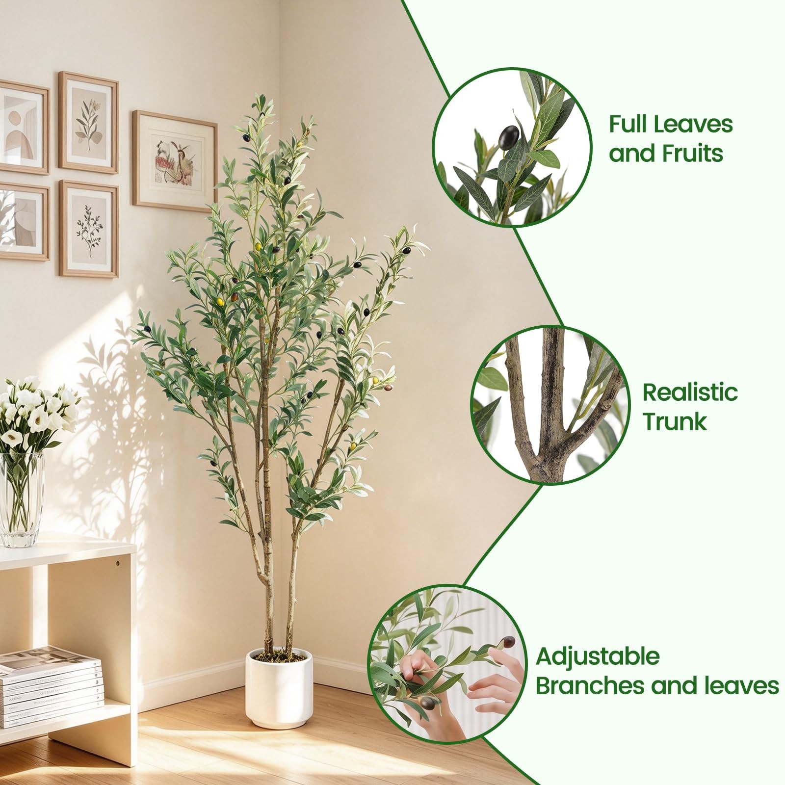 Olive Trees Artificial Indoor,Fake Olive Tree 7FT Tall 1Pack with White Plant…