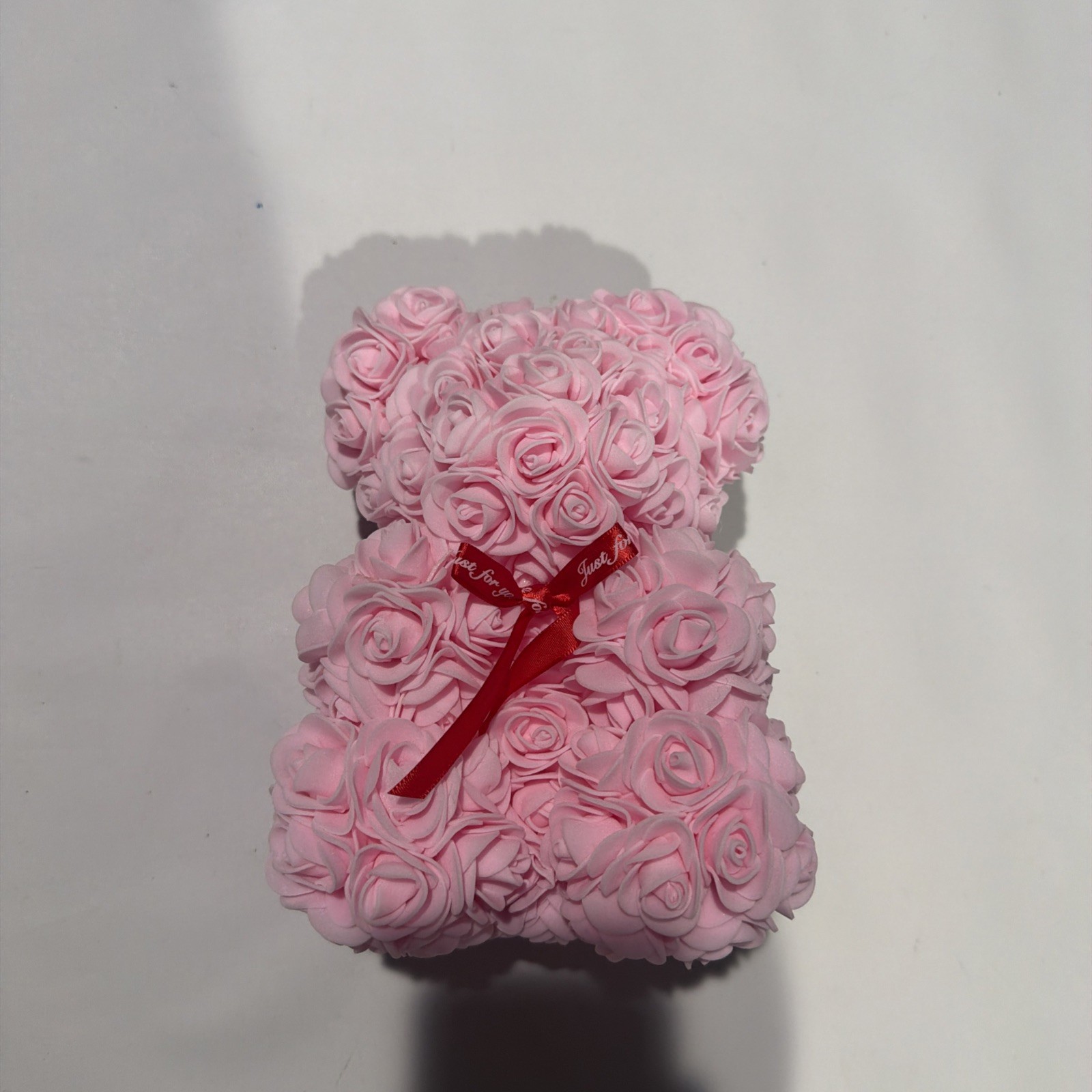 Artificial Pink Rose Teddy Bear Floral Arrangement & Centerpiece with Ribbon
