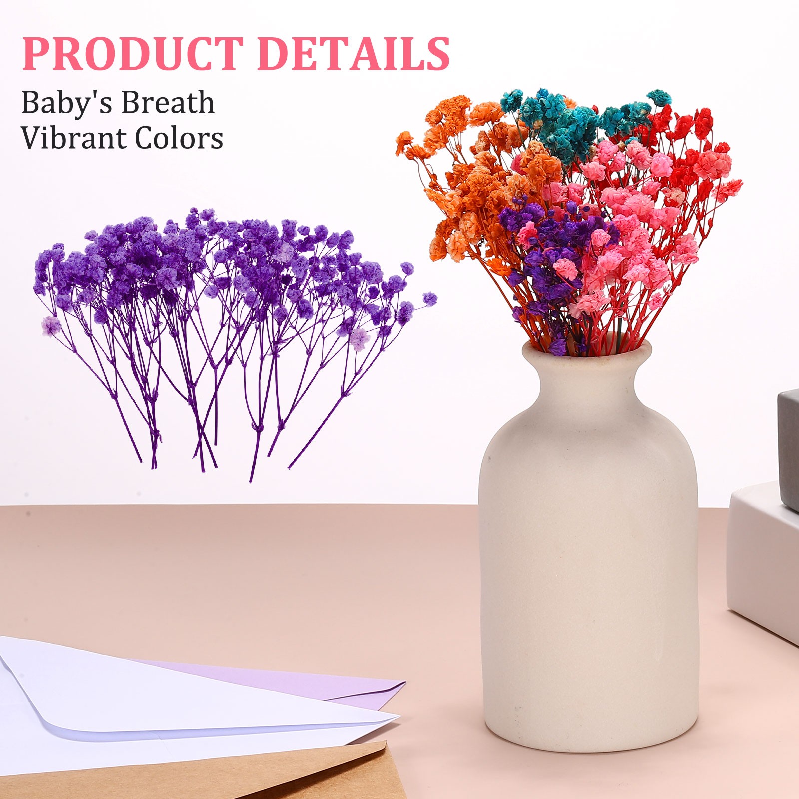 30 Pcs 4″ Dried Gypsophila Flower Rose Purple Pressed Flowers w Tweezer for DIY