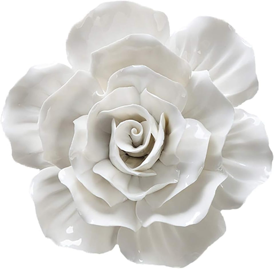Elegant 3D White Rose Ceramic Wall Art for Home Décor, 7.08 Inch