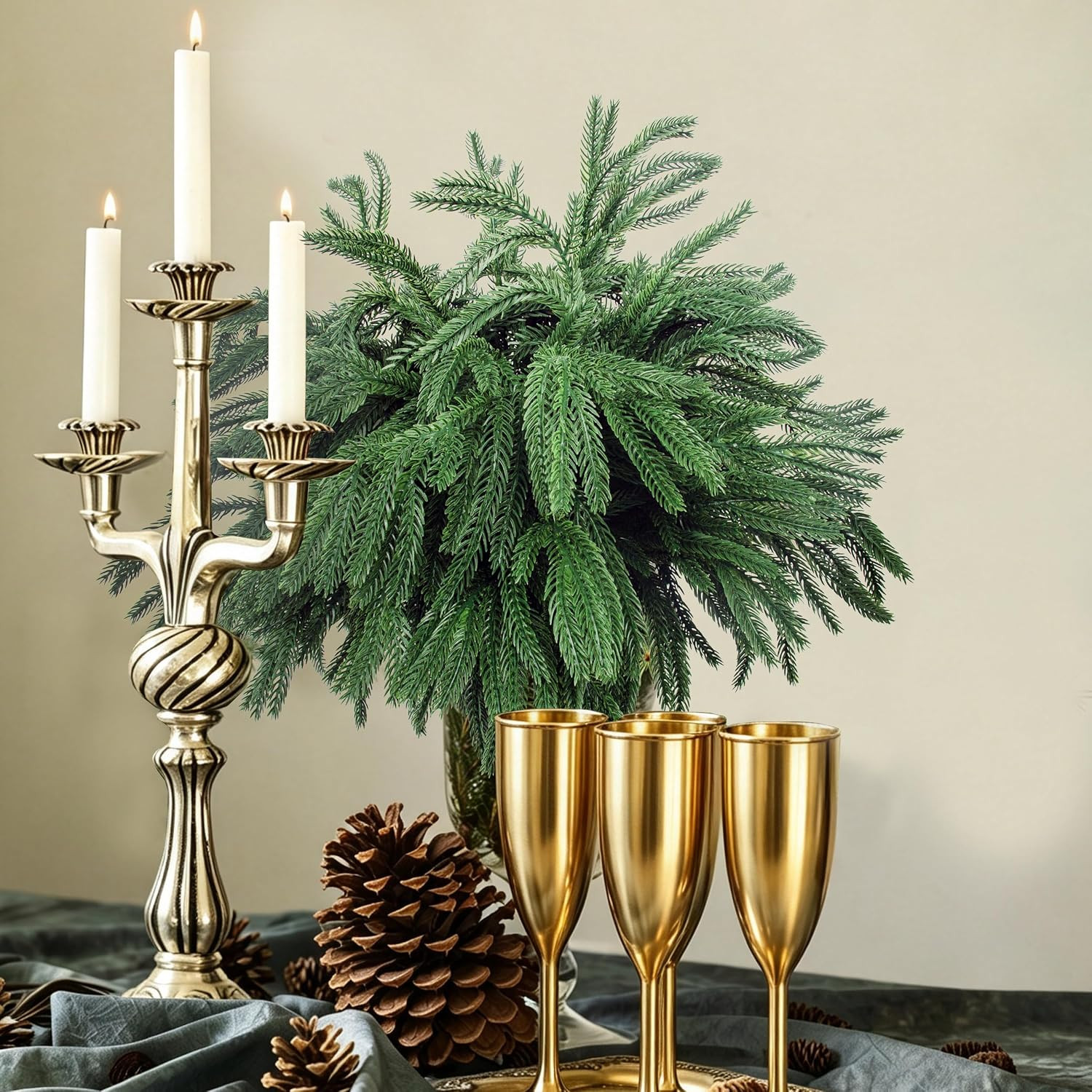 24 Pcs Artificial Norfolk Pine Branches, Faux Norfolk Pine Stems DIY Crafts Faux