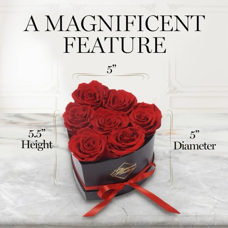 7-Piece Forever Flowers Heart Box – Preserved Roses, Lasts 1 Year, Gift for Mom