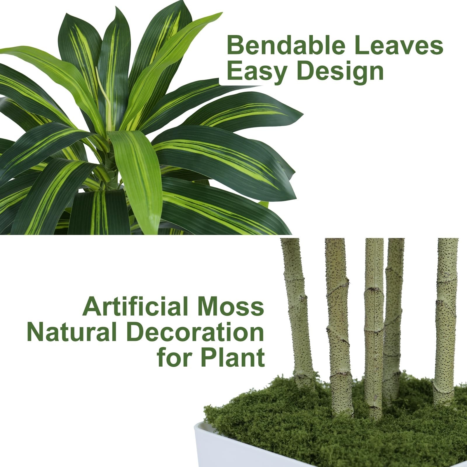 Keeplush 5FT Artificial Dracaena Tree – High-Density Foliage Fake Plant White