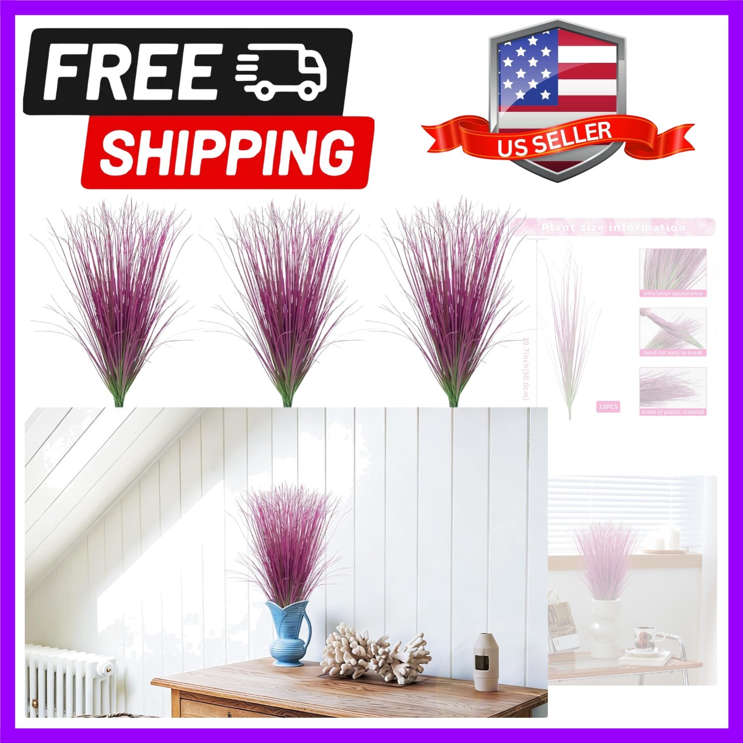 Realistic Indoor and Outdoor Faux Grass – 12 Bundles of UV-Resistant Greenery