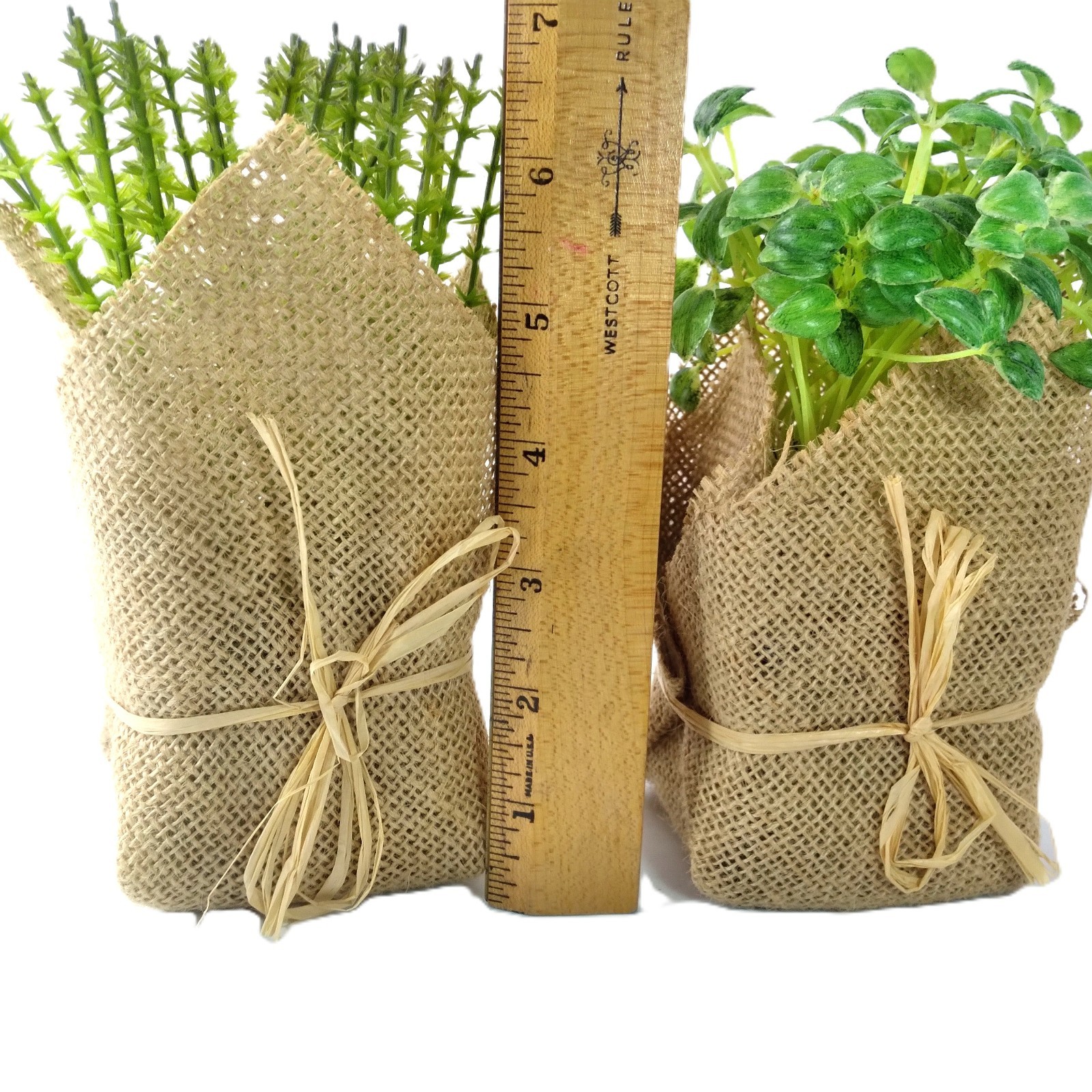 2 Pcs Small Artificial Plants Wrapped in Burlap Farmhouse Green Cottage 6.5-7″ T