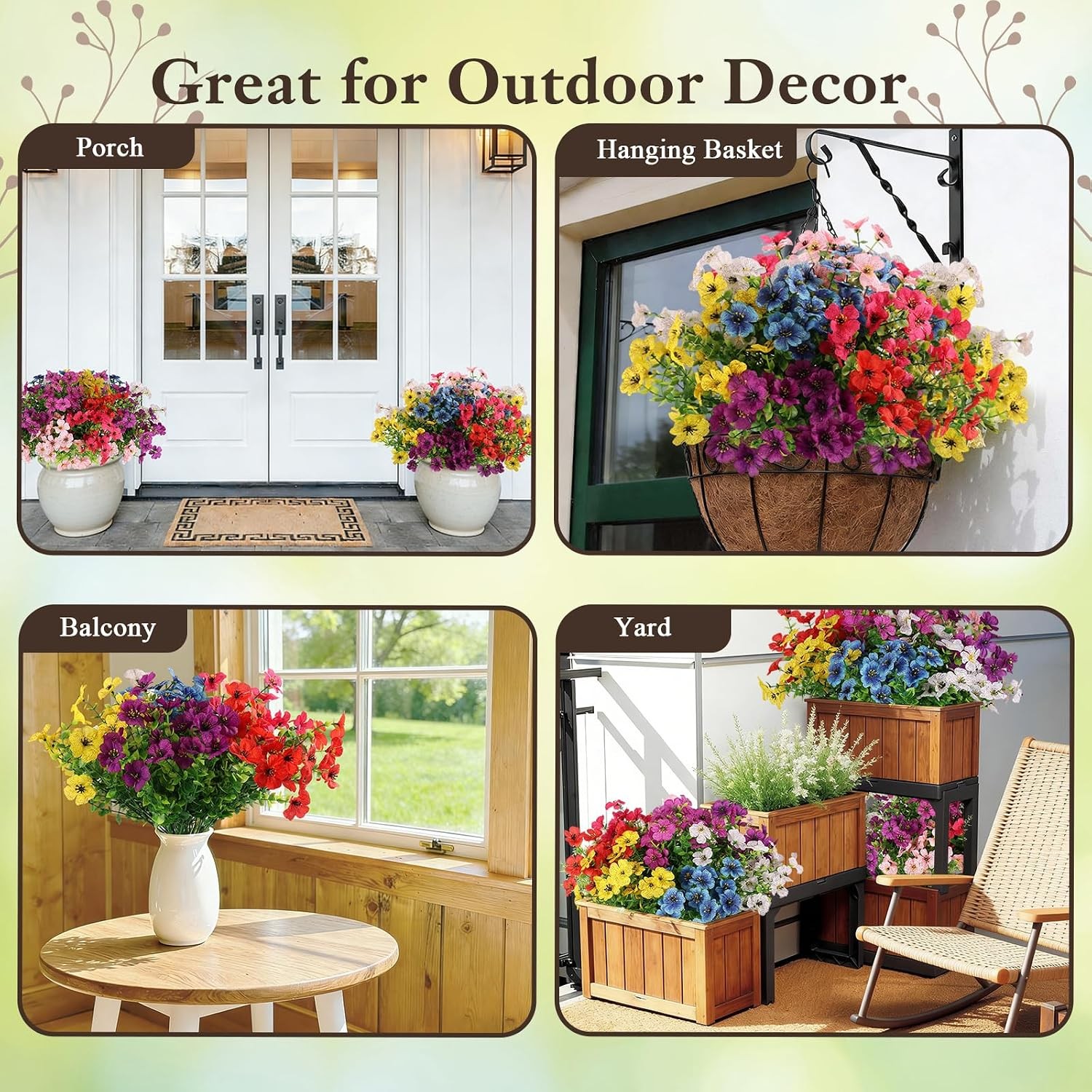 UV Resistant Artificial Outdoor Flowers Mixed Colors Fake Garden Flowers 16