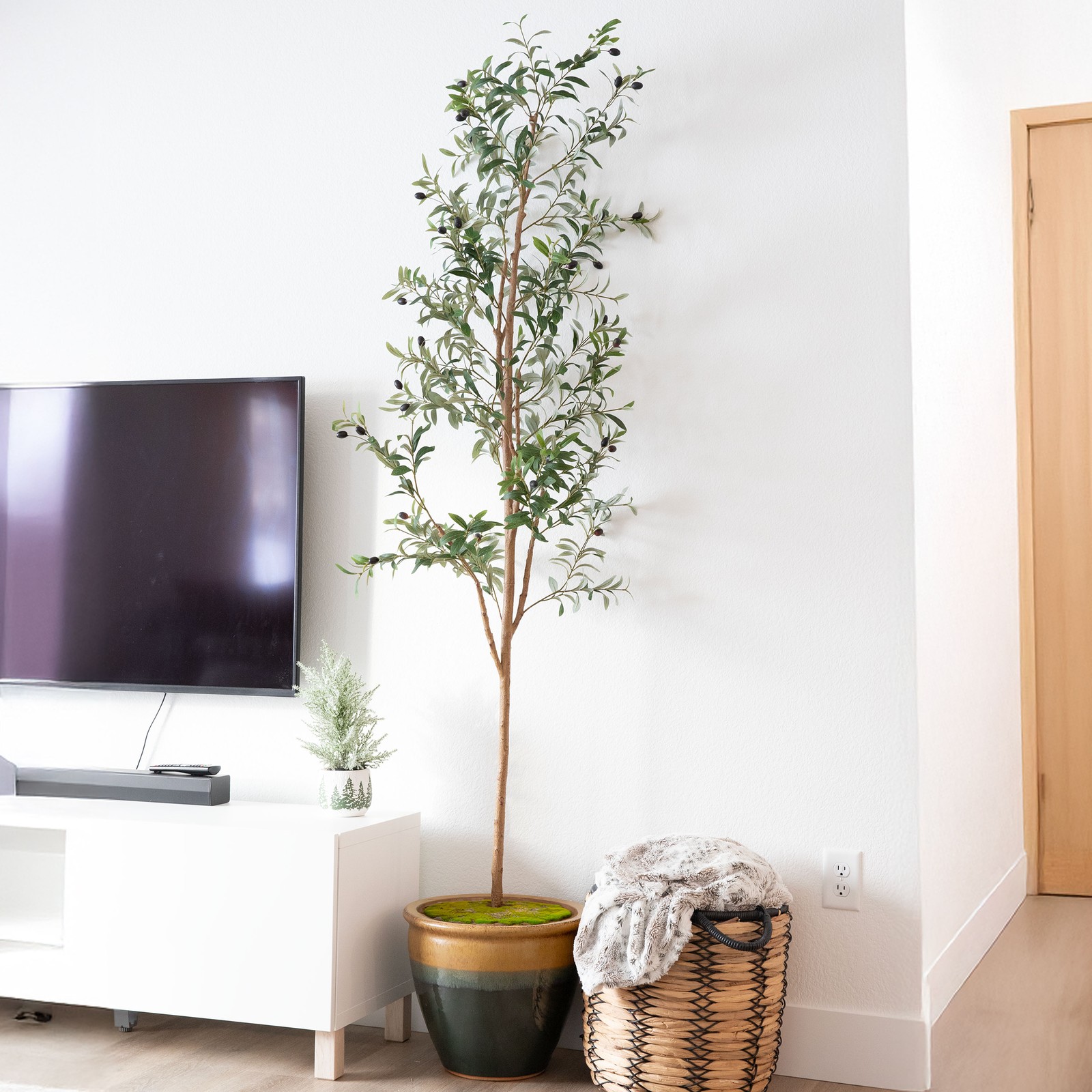 7-Foot Tall Indoor Fake Olive Tree with Pot – Set of 2 by Sunnydaze
