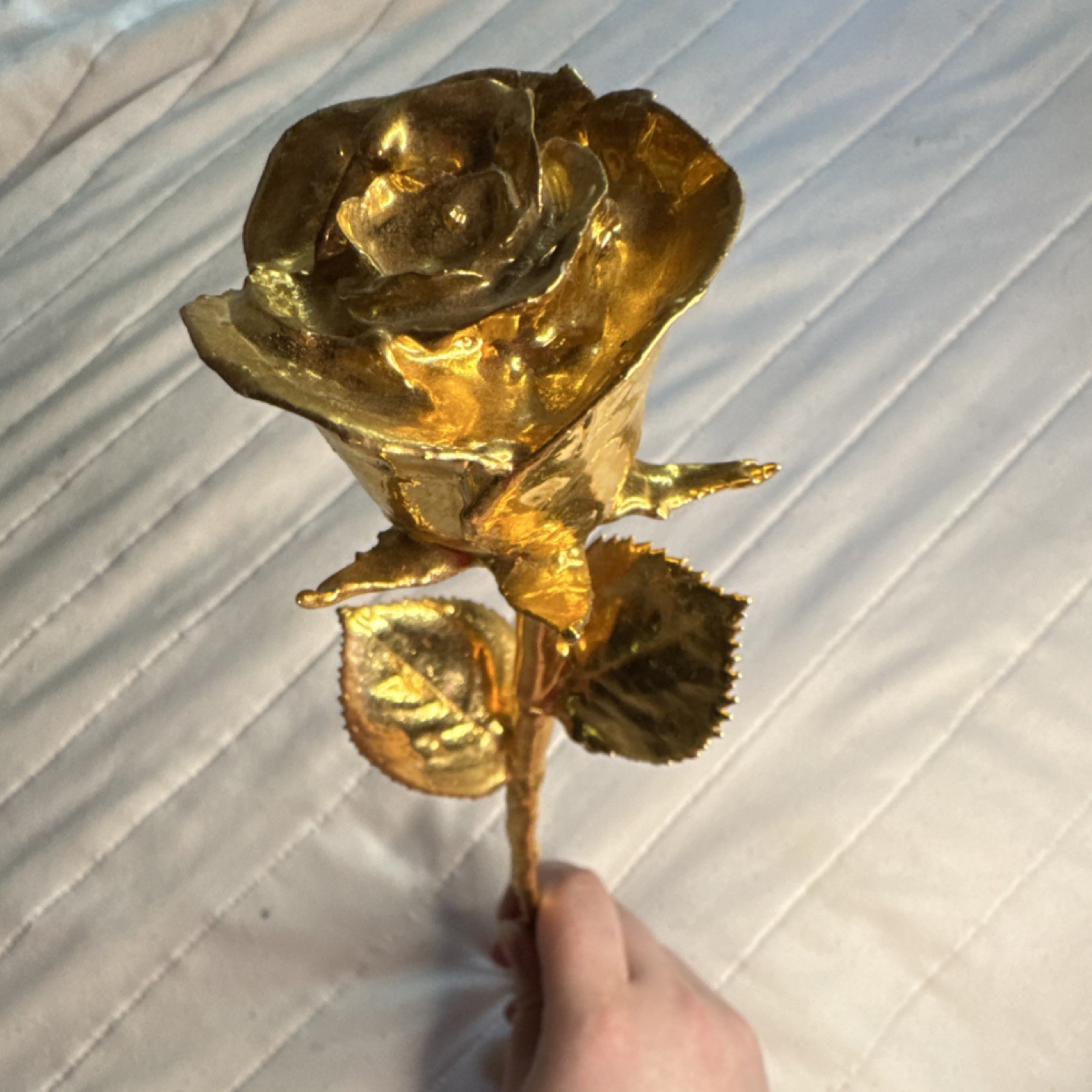 Gold dipped Metal Rose Floral Decor Flower Stem – Gold Tone Metal Rose Stem 24k