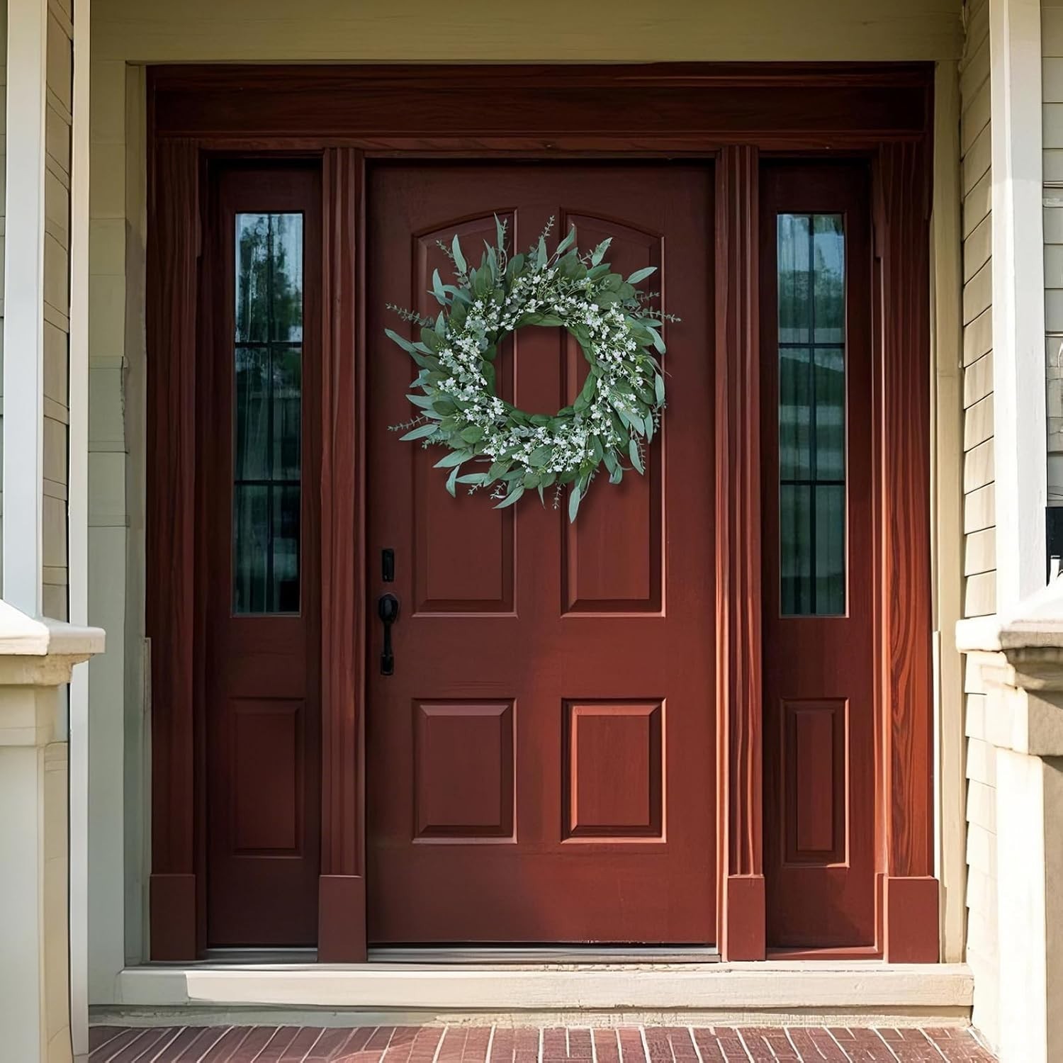 26-Inch Eucalyptus and Babys Breath Wreath for Front Door All-Season Indoor O…