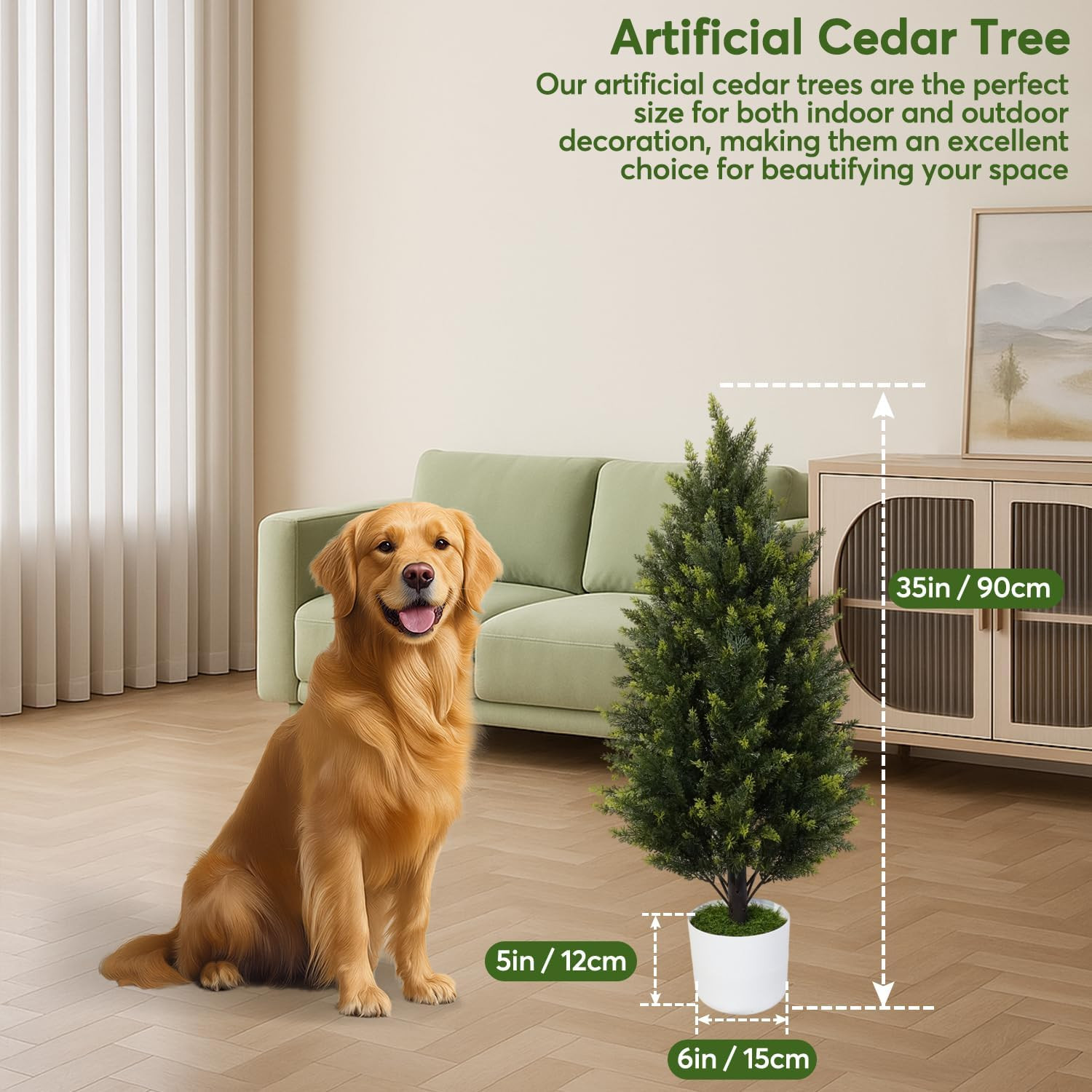 2 Pack 3Ft UV Resistant Artificial Cedar Topiary Trees for Indoor Outdoor Decor