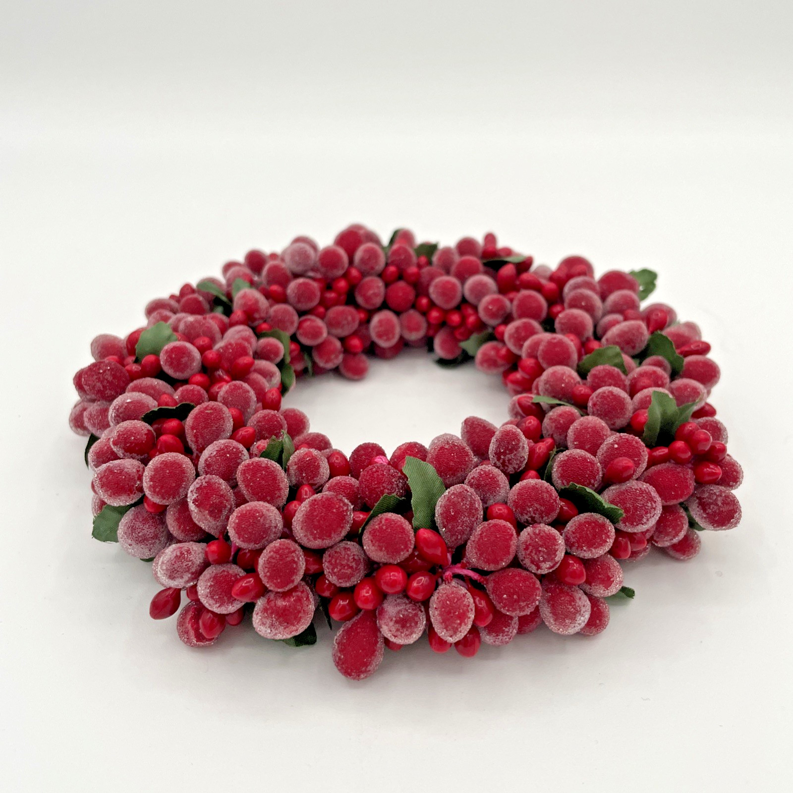 Small Wreath – Candle Ring – Red Frosted and Unfrosted Berries – 6 In.