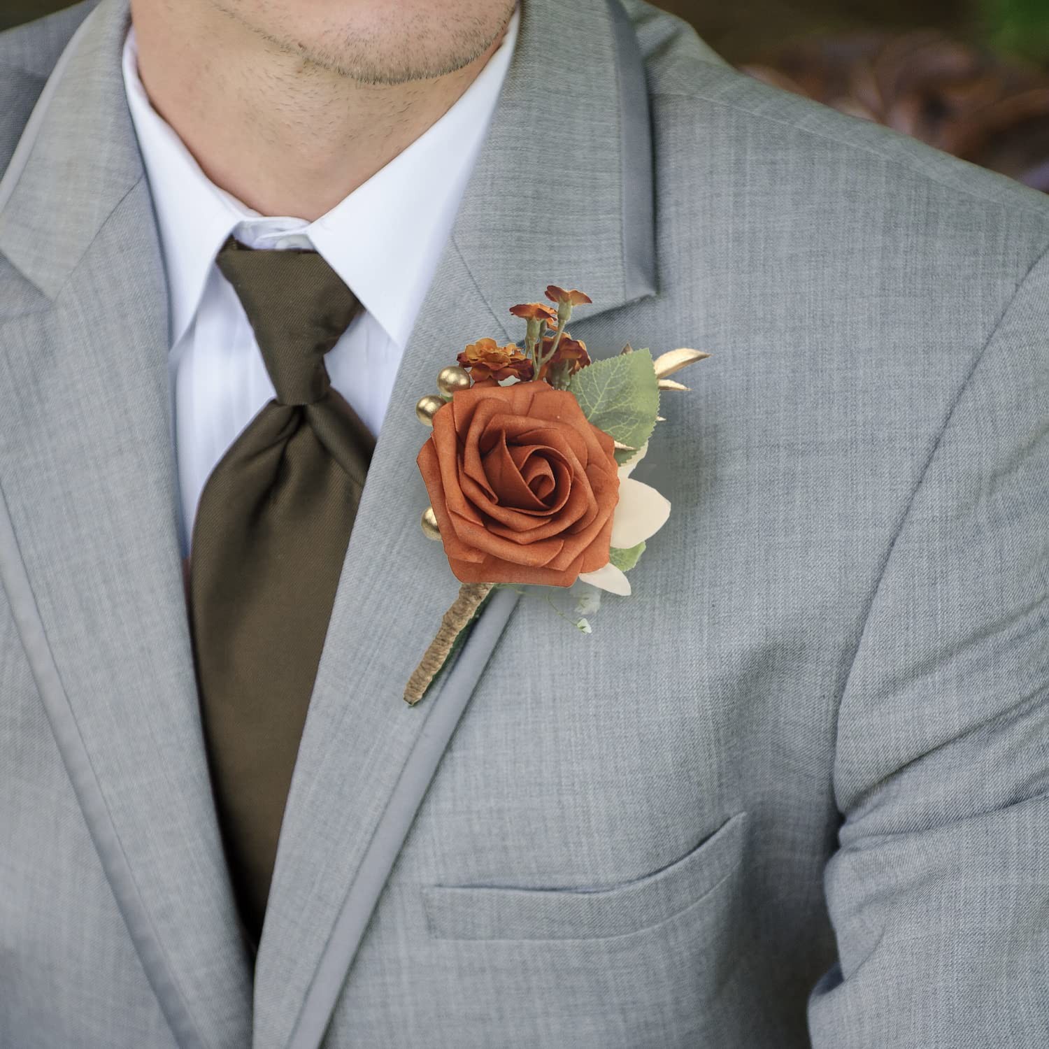6Pcs Terracotta Boutonnieres for Men Wedding Groom Burnt Orange Boutonniere F…