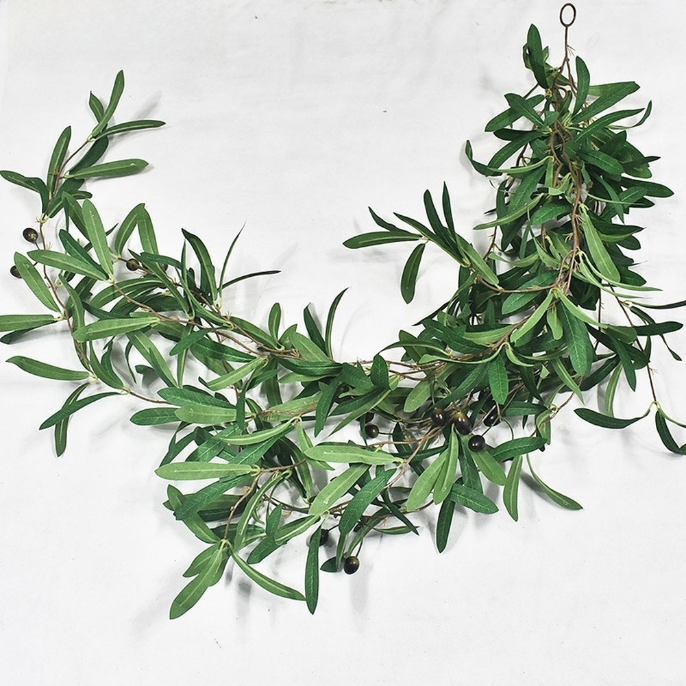 Green PE Artificial Olive Leaf Vine with Berries for Wall Door Table Decoration
