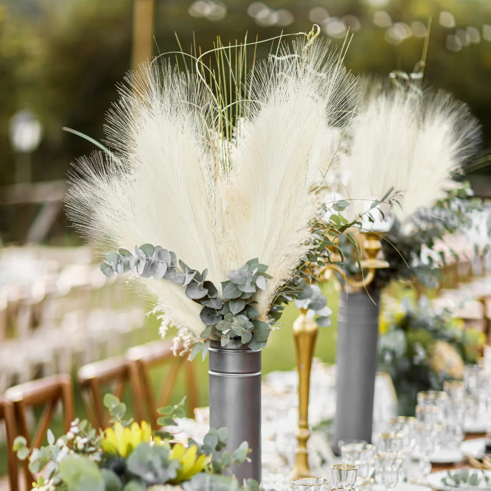 15pc Artificial Pampas Grass Fake Flower Simulated Reed Bouquet for Home Wedding