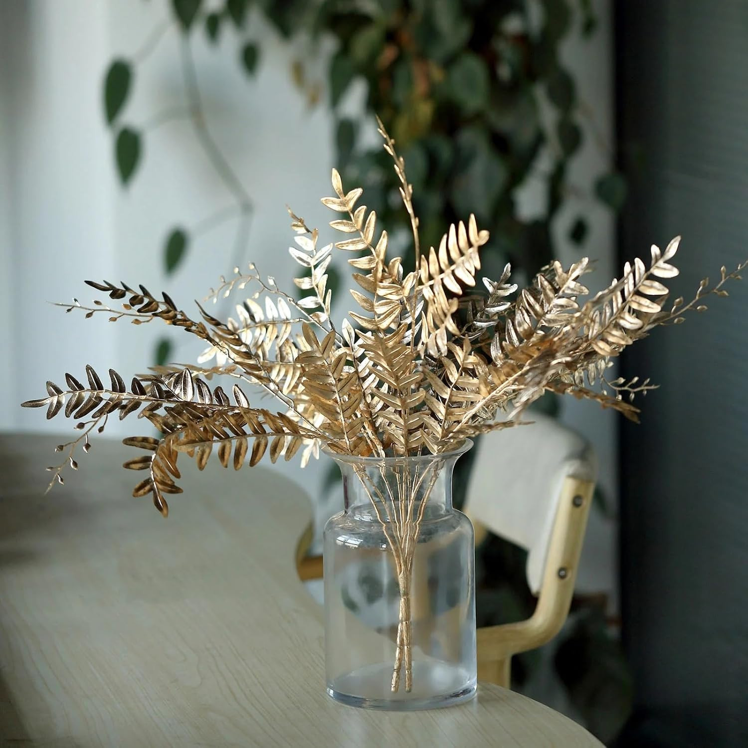 2 Gold 21 in Artificial Fern Leaf Branches Metallic Faux Greenery Stems Party Ce