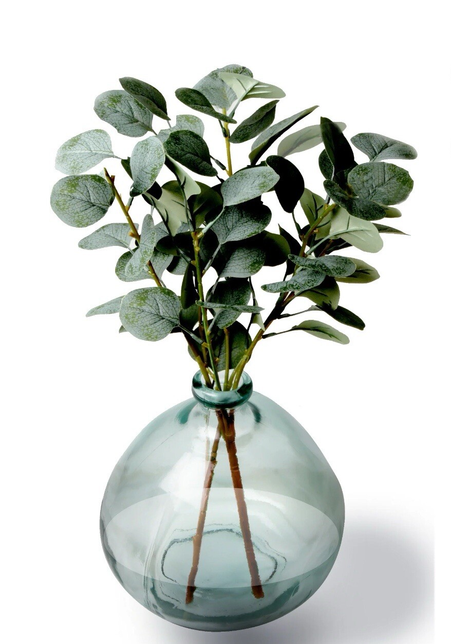 Better Homes & Gardens 12″ Artificial Green Eucalyptus in Blown Glass Vase