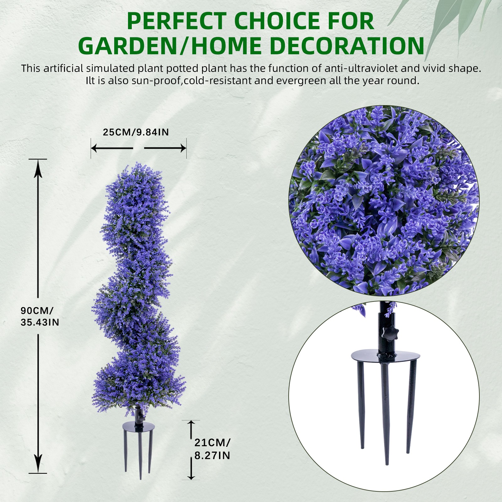 2 Pack Artificial Lavender Trees with Ground Stakes 3FT Outdoor Faux Topiary