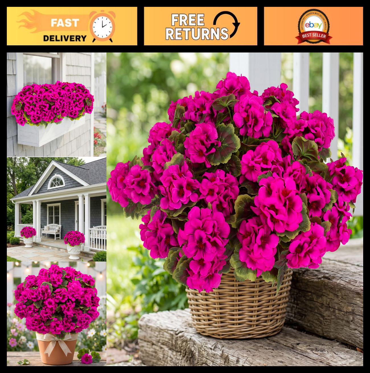 16 Pcs UV Resistant Artificial Geraniums – Realistic Silk Flowers for Home Garde