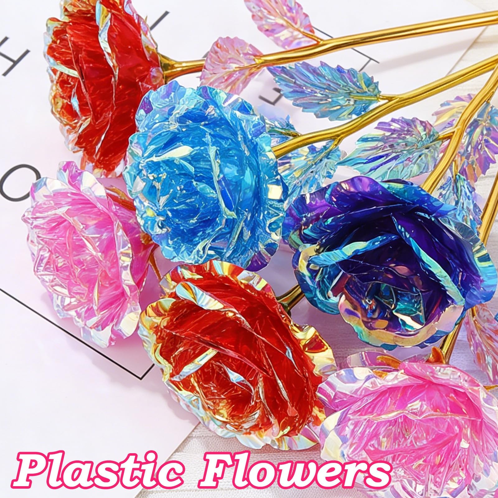 Wowagoga 12 Pcs 24K Galaxy Rose Artificial Flowers, 4 Colors 9 x 3 inches, 1