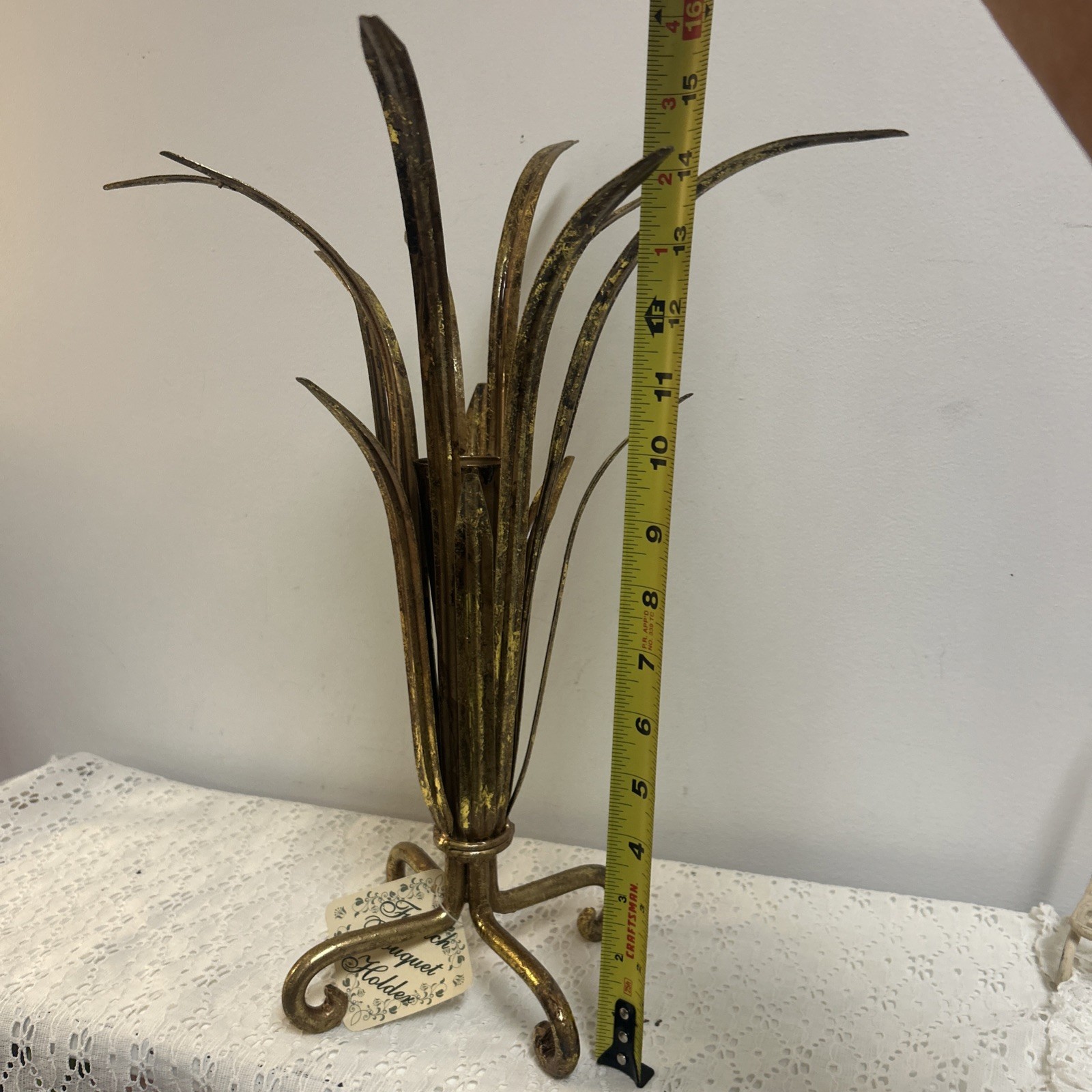 New French Bouquet Holder Home Accessory Displayer Aged Gold Tone Metal Wedding