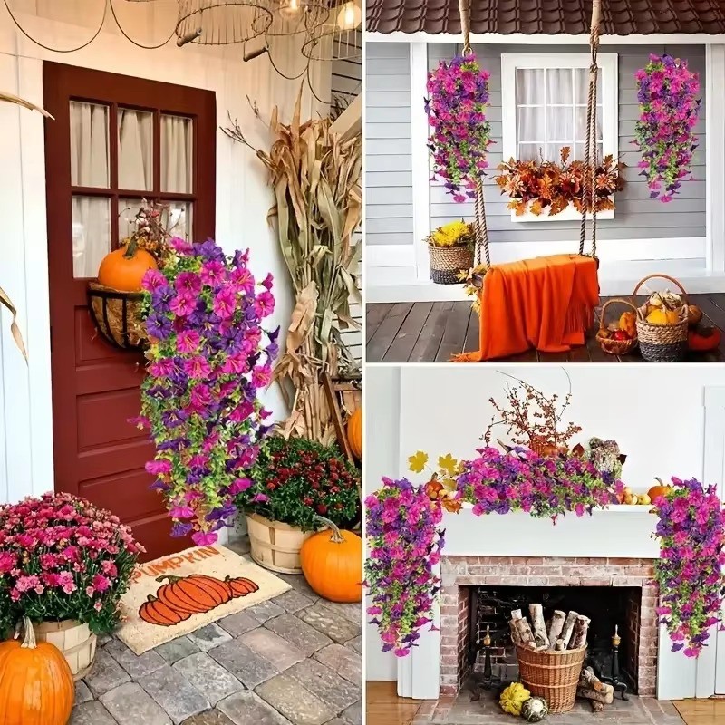 4PCS Artificial Morning Glory Vines UV Resistant Hanging Flowers Outdoor Decor