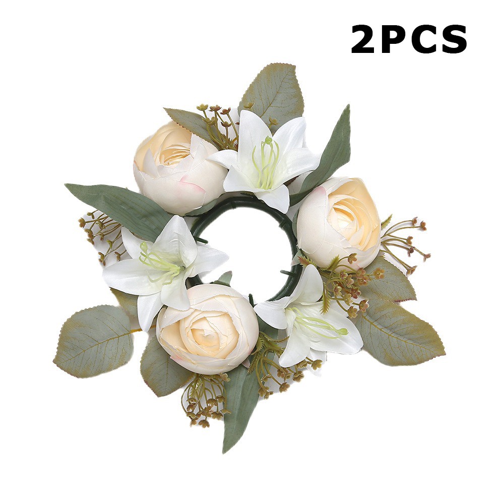 2 Pcs Artificial Flower Candle Ring Wreath for Pillar Candle Table Centerpiece