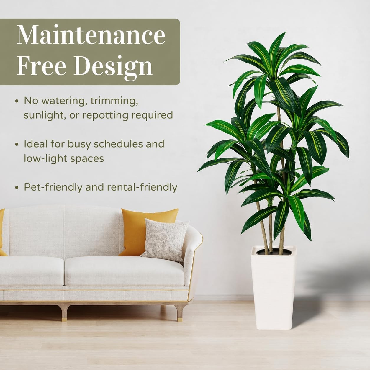 5FT Artificial Dracaena Plant Indoor – Tall Artificial Indoor Tree in Pot,