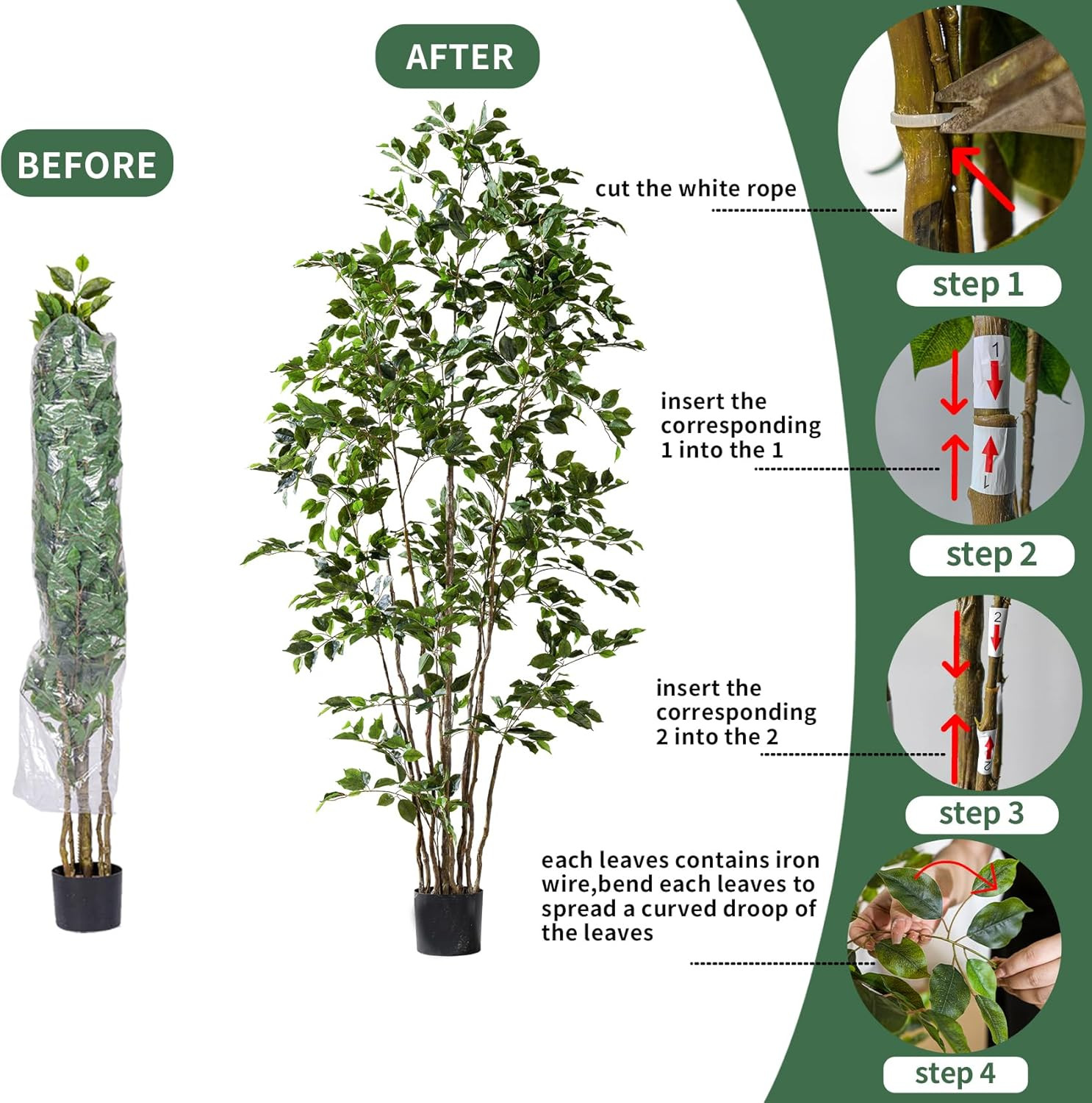 Artificial Ficus Tree Indoor 7Ft, Large Potted Faux Tree with Realistic Silk Lea