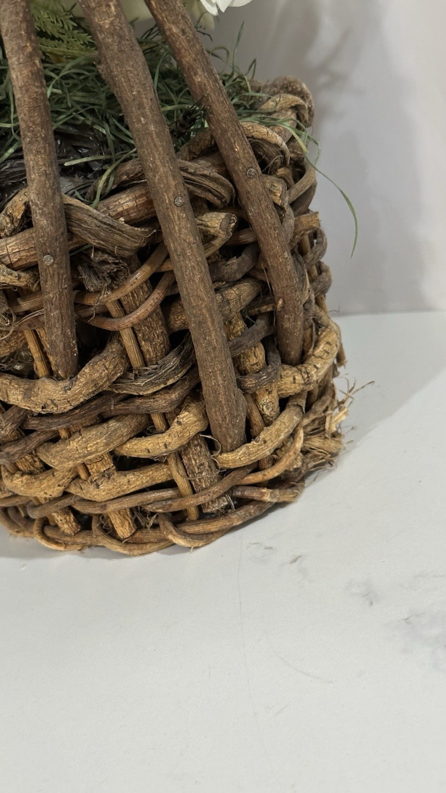 VTG Flower arrangement Rustic Twig Vine Handmade Basket Whimsical Centerpiece